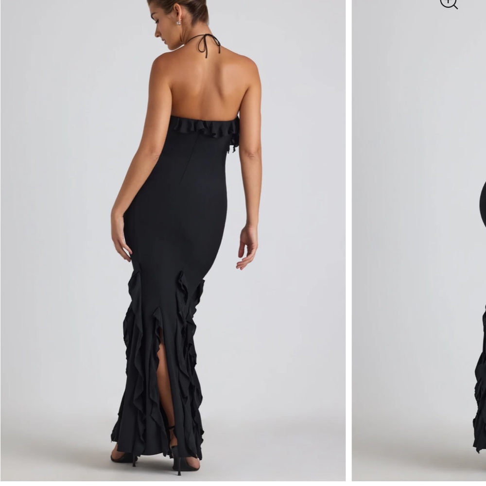 Oh Polly Black Ruffled Evening Gown - Picture 2 of 6